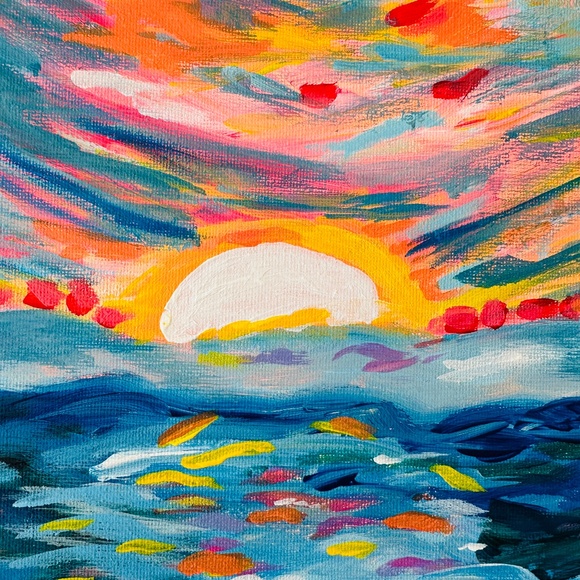 Hand Crafted Other - Original Painting Abstract Collectible Sunset Ocean 10" x 10" Canvas